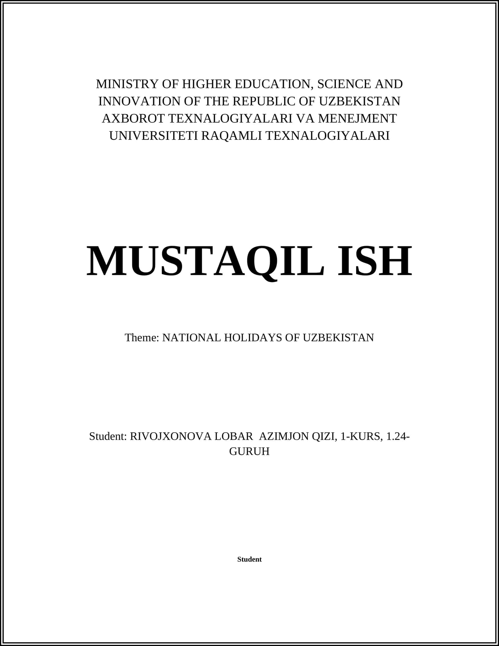 NATIONAL HOLIDAYS OF UZBEKISTAN