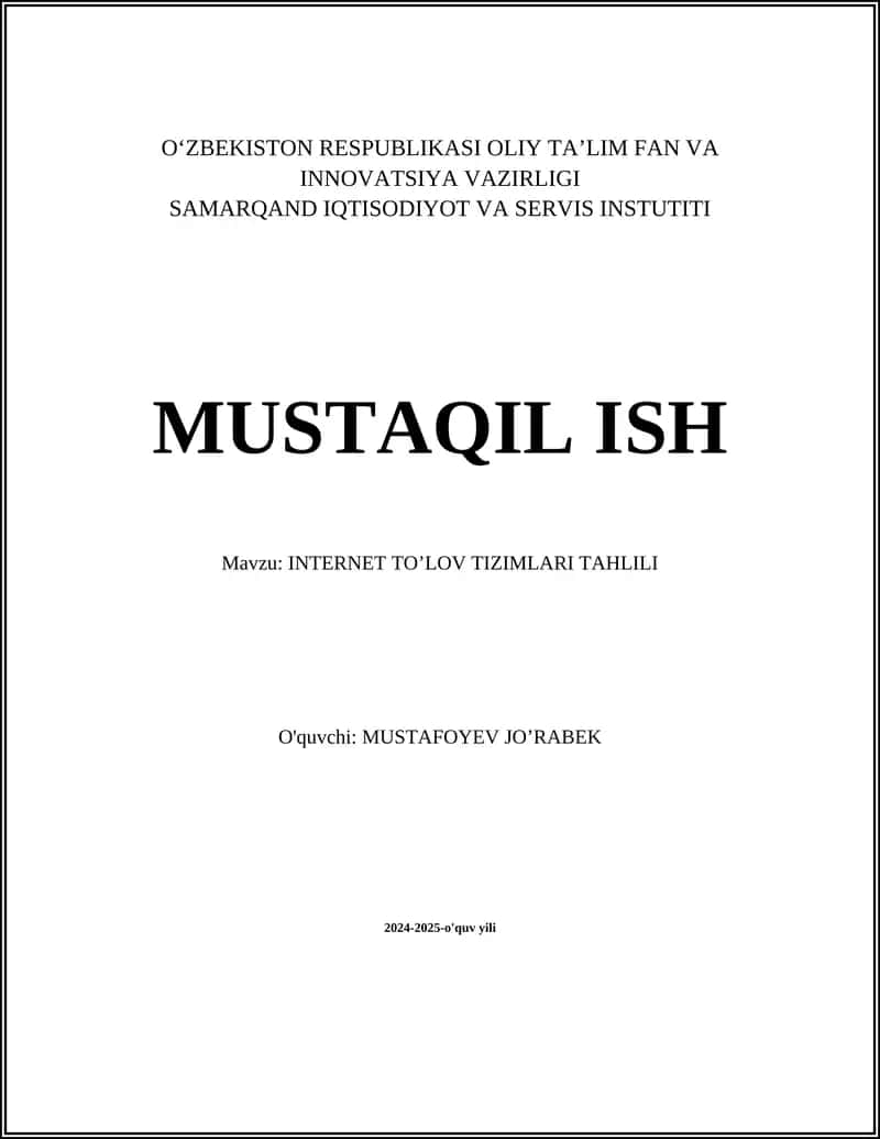 INTERNET TO’LOV TIZIMLARI TAHLILI
