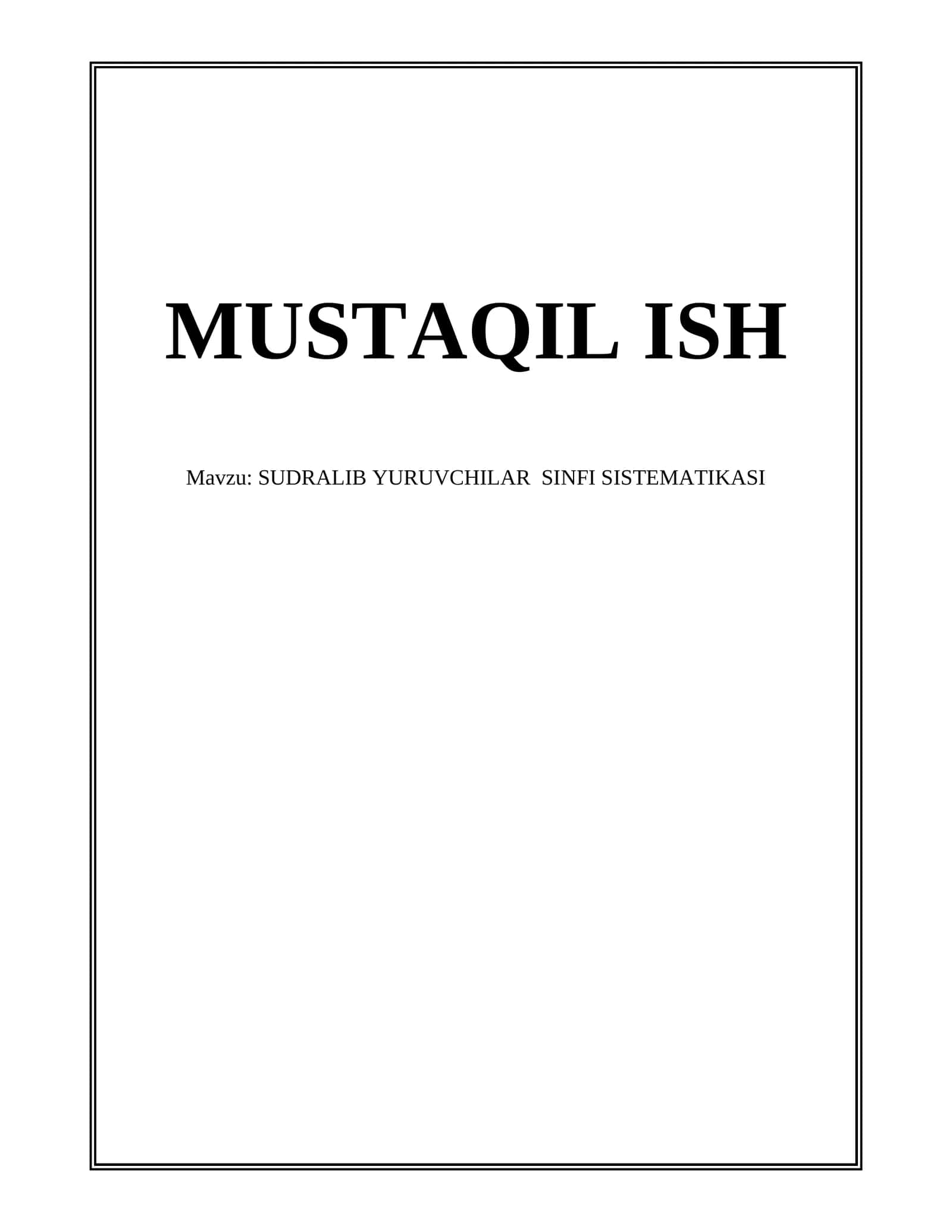 SUDRALIB YURUVCHILAR SINFI SISTEMATIKASI