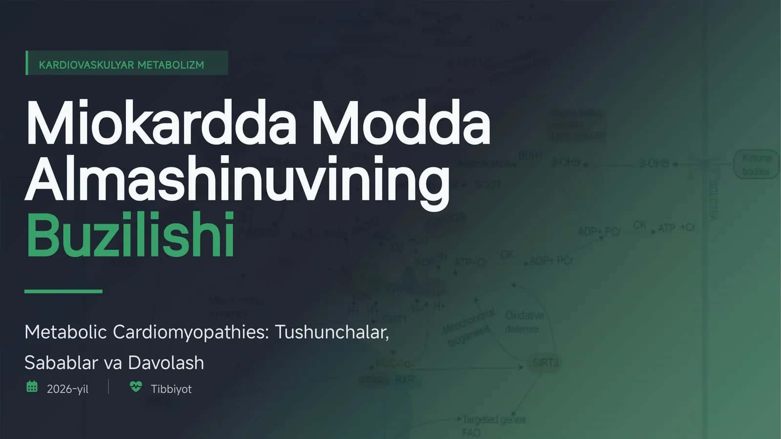 KARDIOVASKULYAR METABOLIZM Miokardda Modda Almashinuvining Buzilishi Metabolic Cardiomyopathies: Tushunchalar, Sabablar va Davolash 2026-yil Tibbiyot