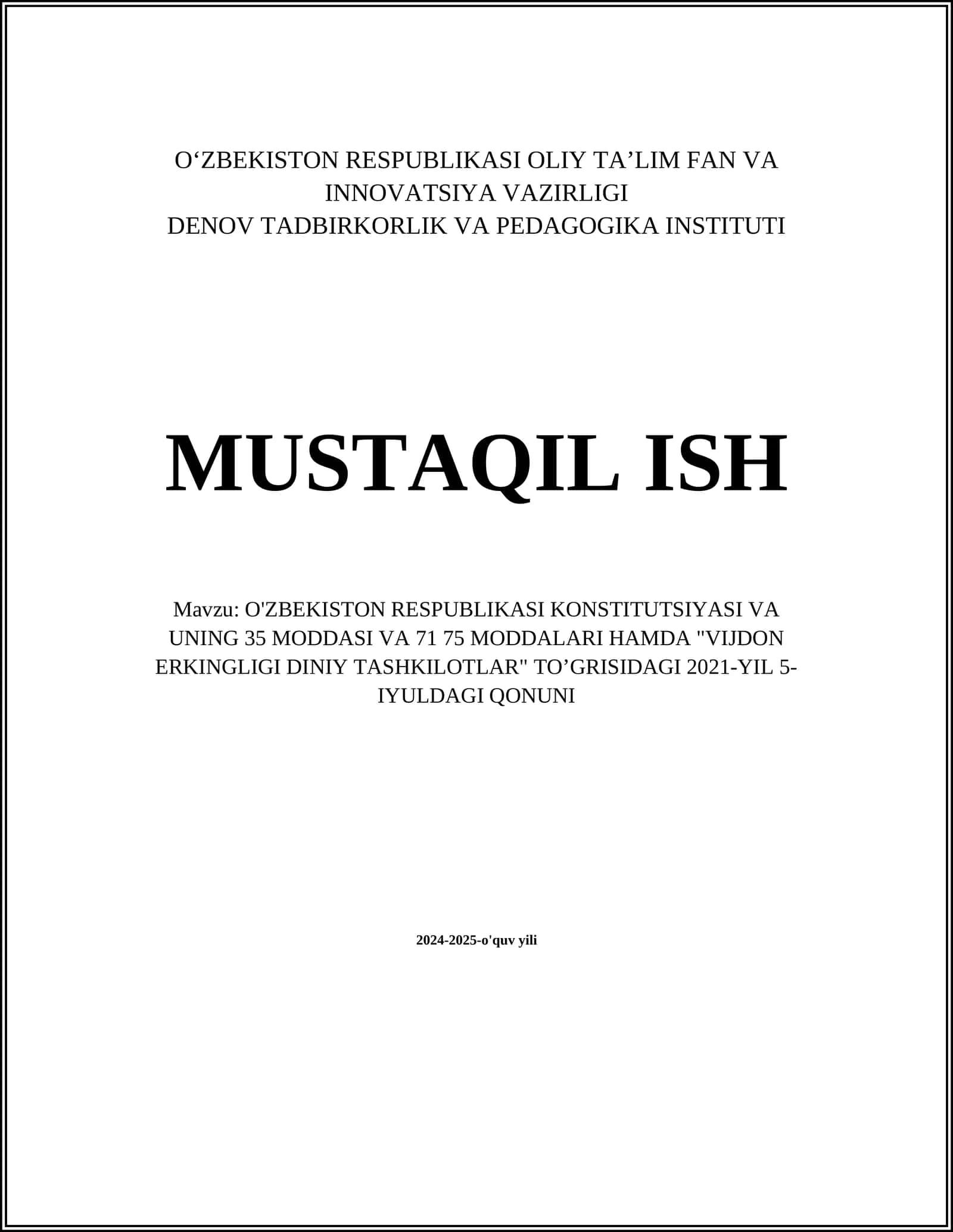 O'zbekiston Respublikasi Konstitutsiyasi va 35-modda