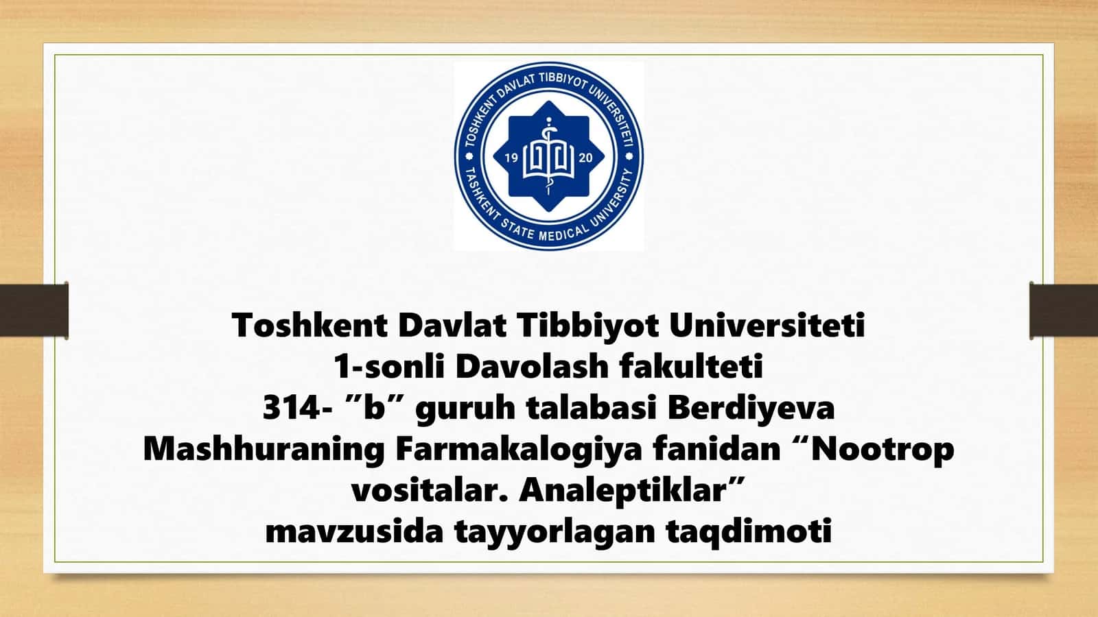 NOOTROP VOSITALAR VA ANALEPTIKLAR