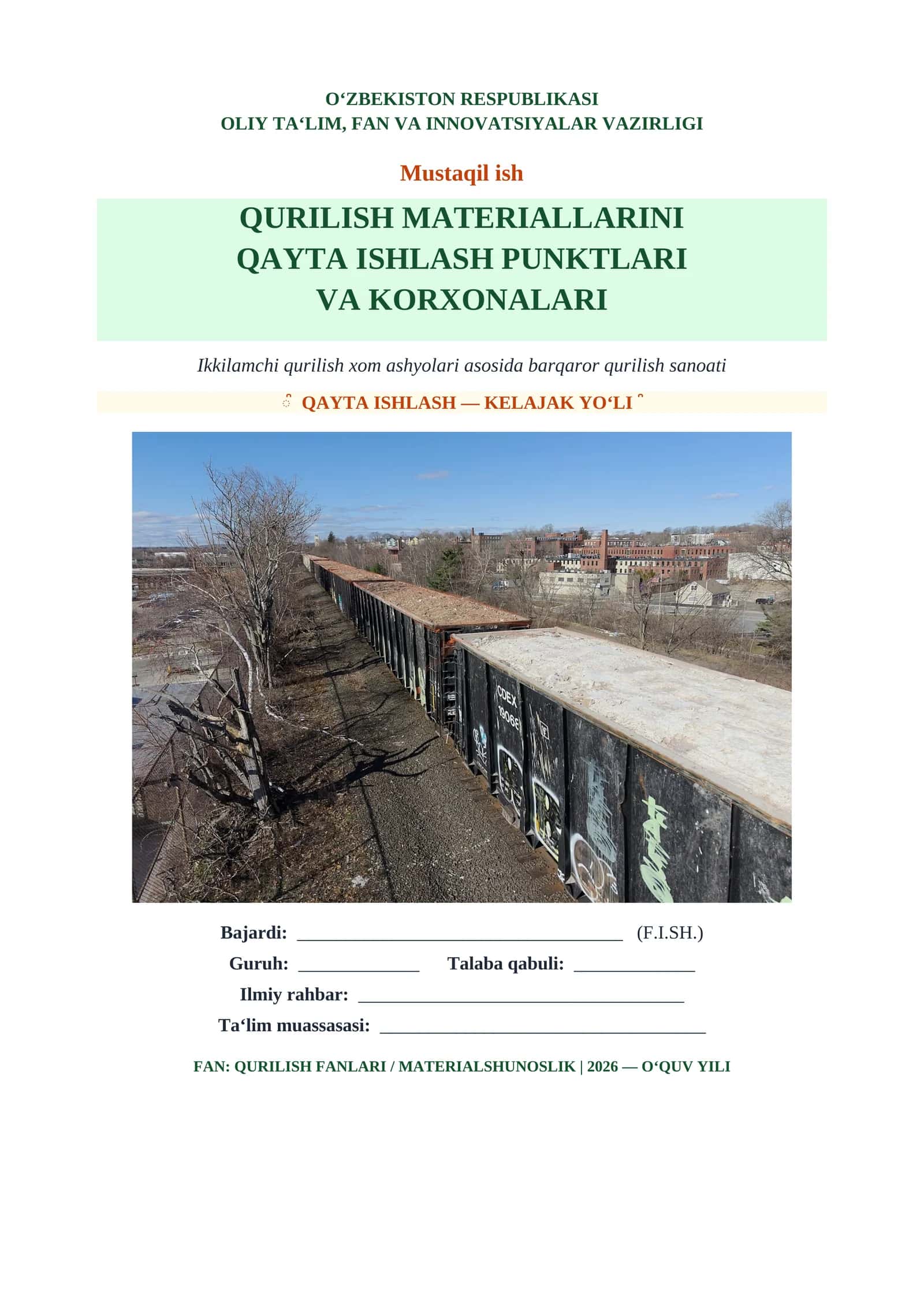 QURILISH MATERIALLARINI QAYTA ISHLASH PUNKTLARI VA KORXONALARI