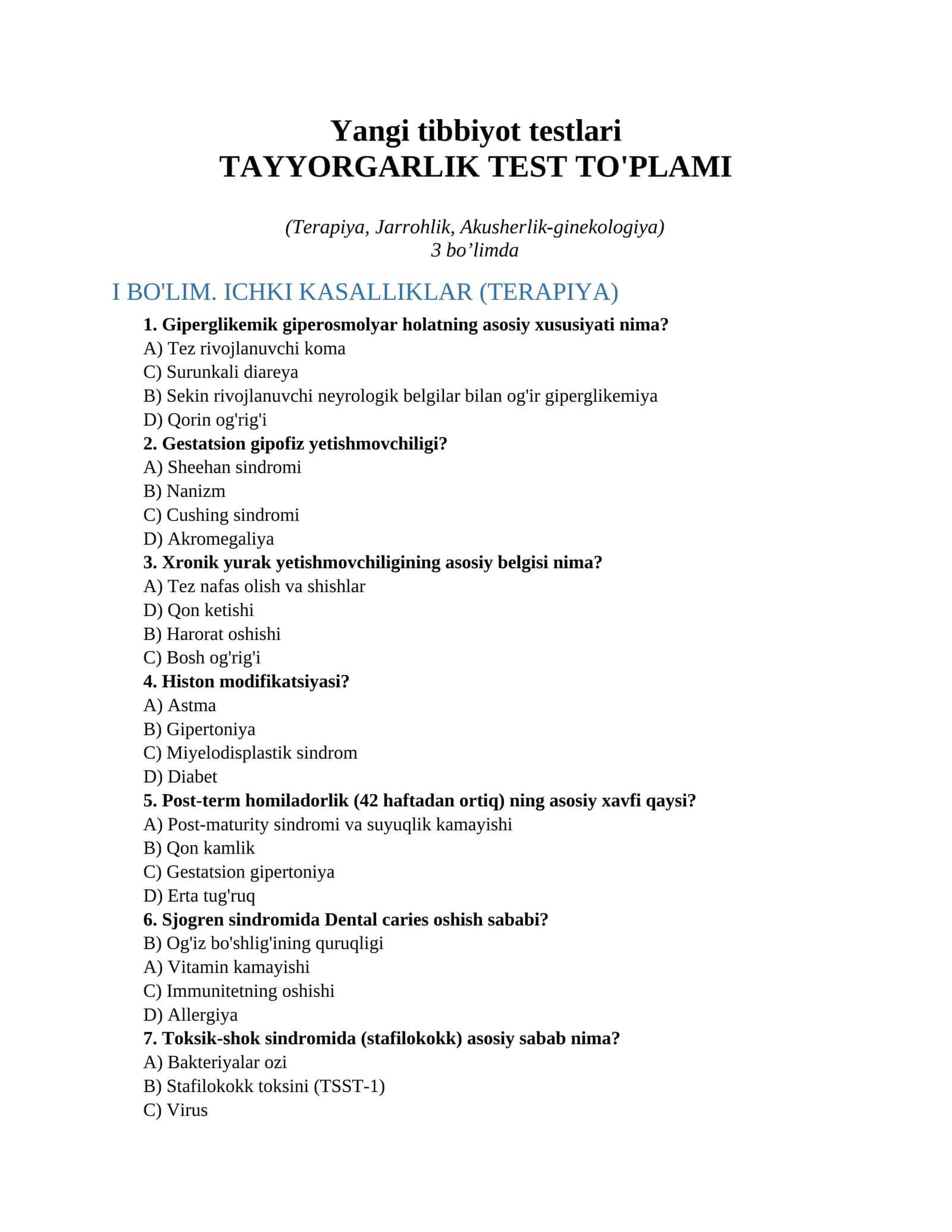 Yangi tibbiyot testlari