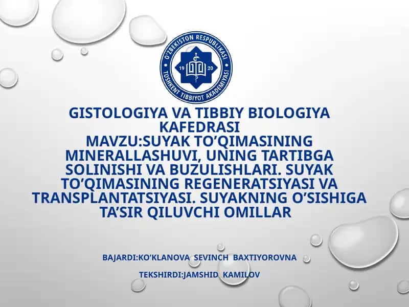 GISTOLOGIYA VA TIBBIY BIOLOGIYA