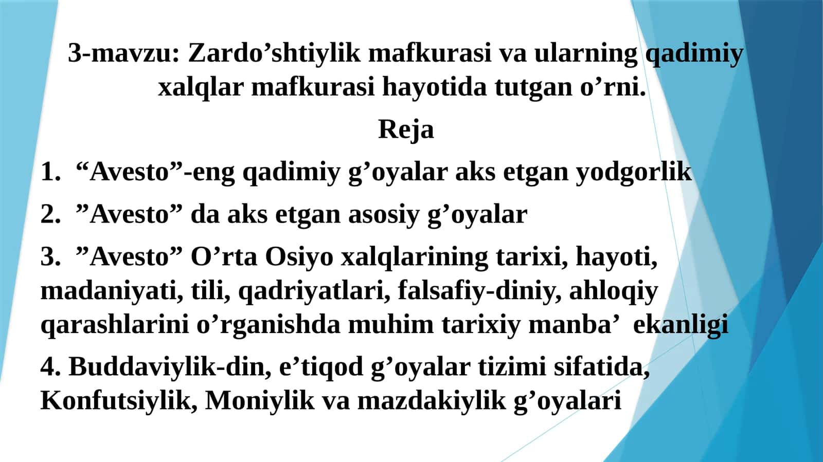 Zardo’shtiylik mafkurasi va ularning qadimiy xalqlar mafkurasi hayotida tutgan o’rni