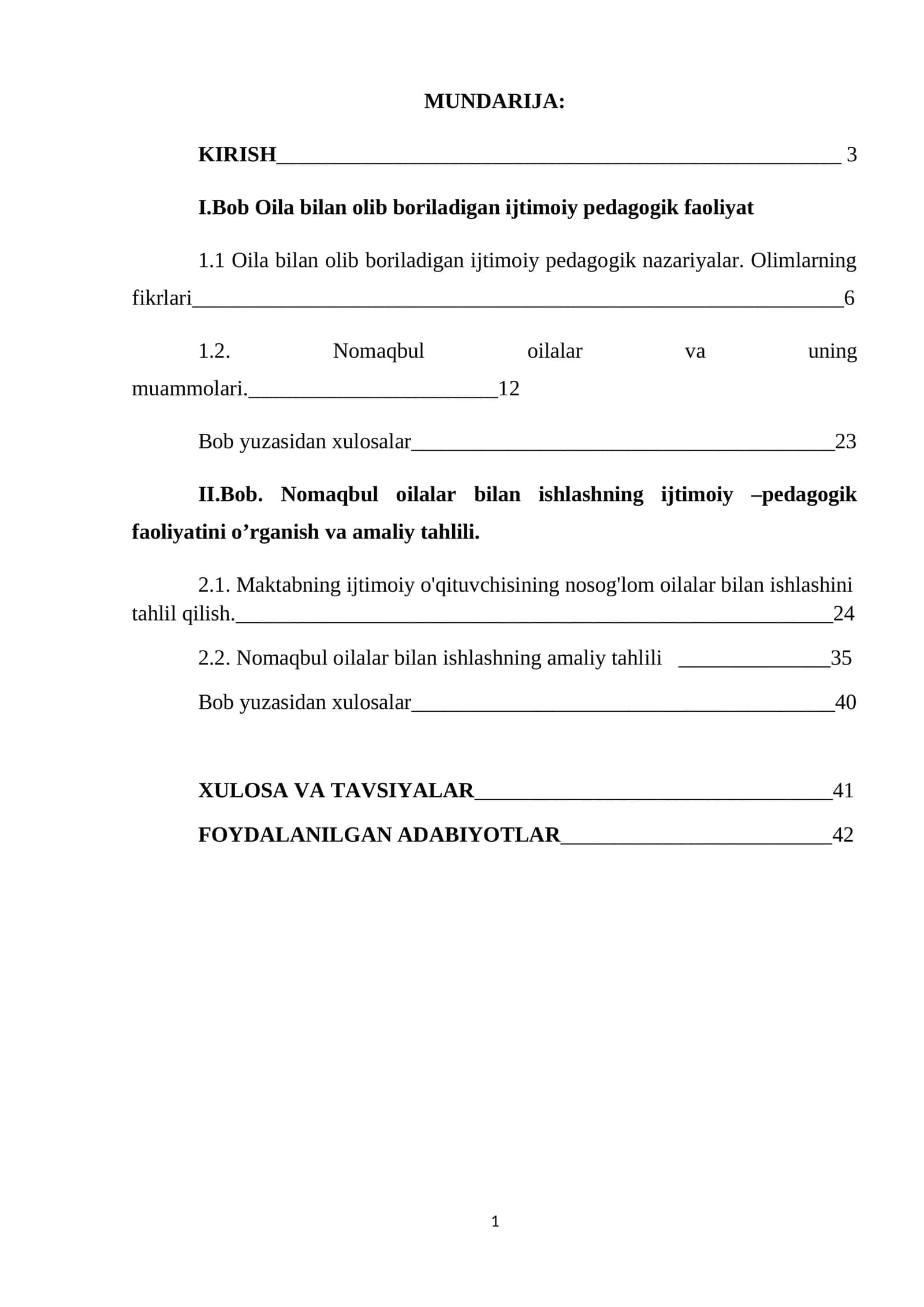 Bob Oila bilan olib boriladigan ijtimoiy pedagogik faoliyat
