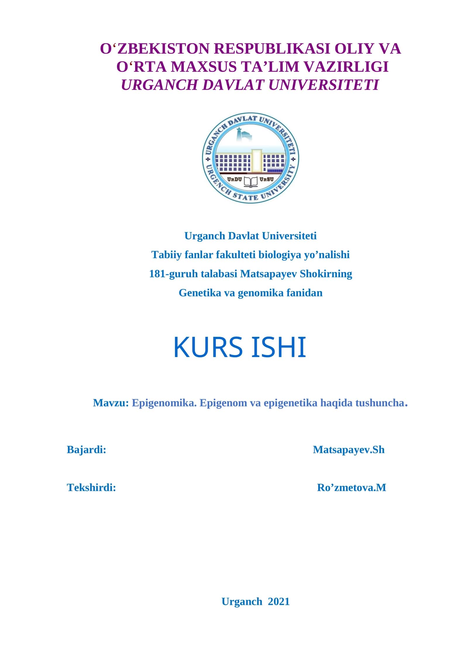 Epigenomika Kurs Ishi