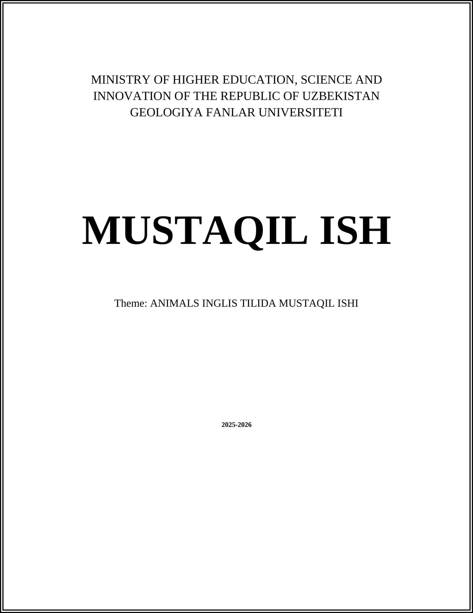 ANIMALS INGLIS TILIDA MUSTAQIL ISHI