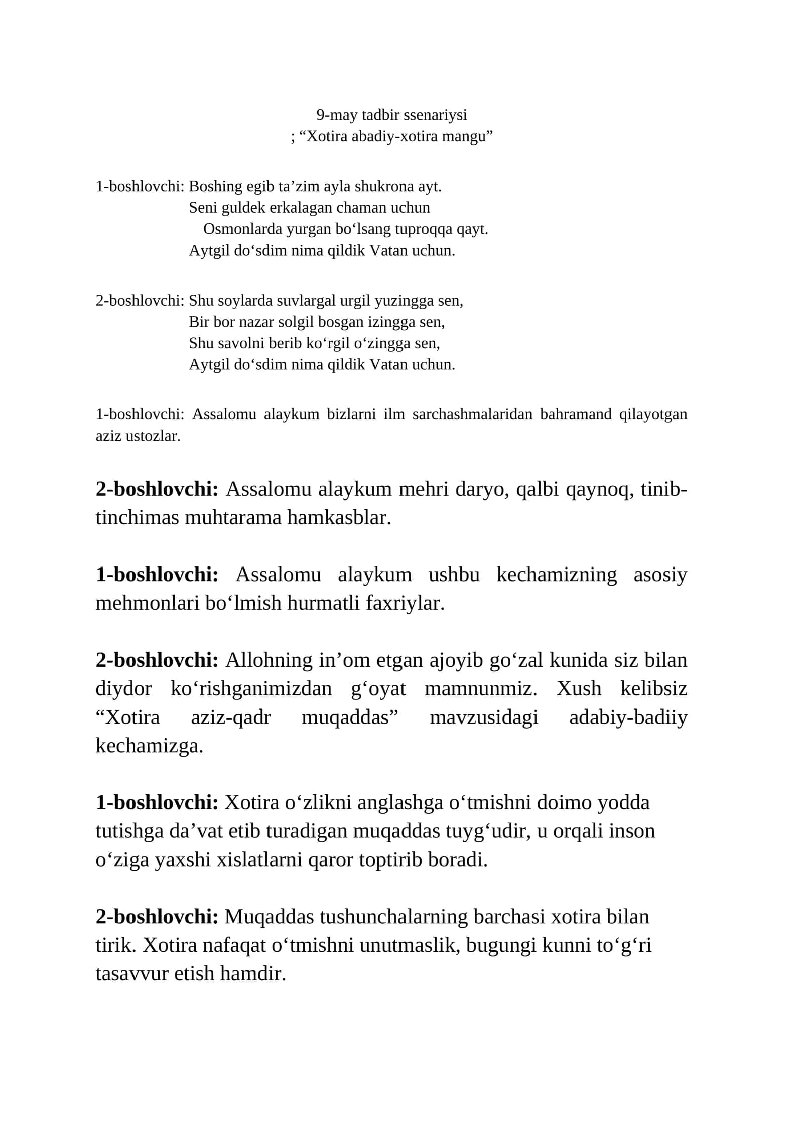 "Xotira aziz-qadr muqaddas"