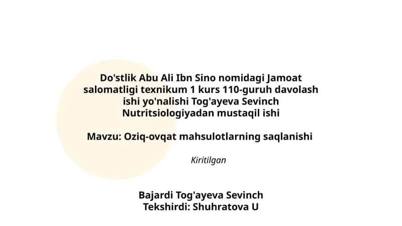 Oziq-ovqat mahsulotlarning saqlanishi