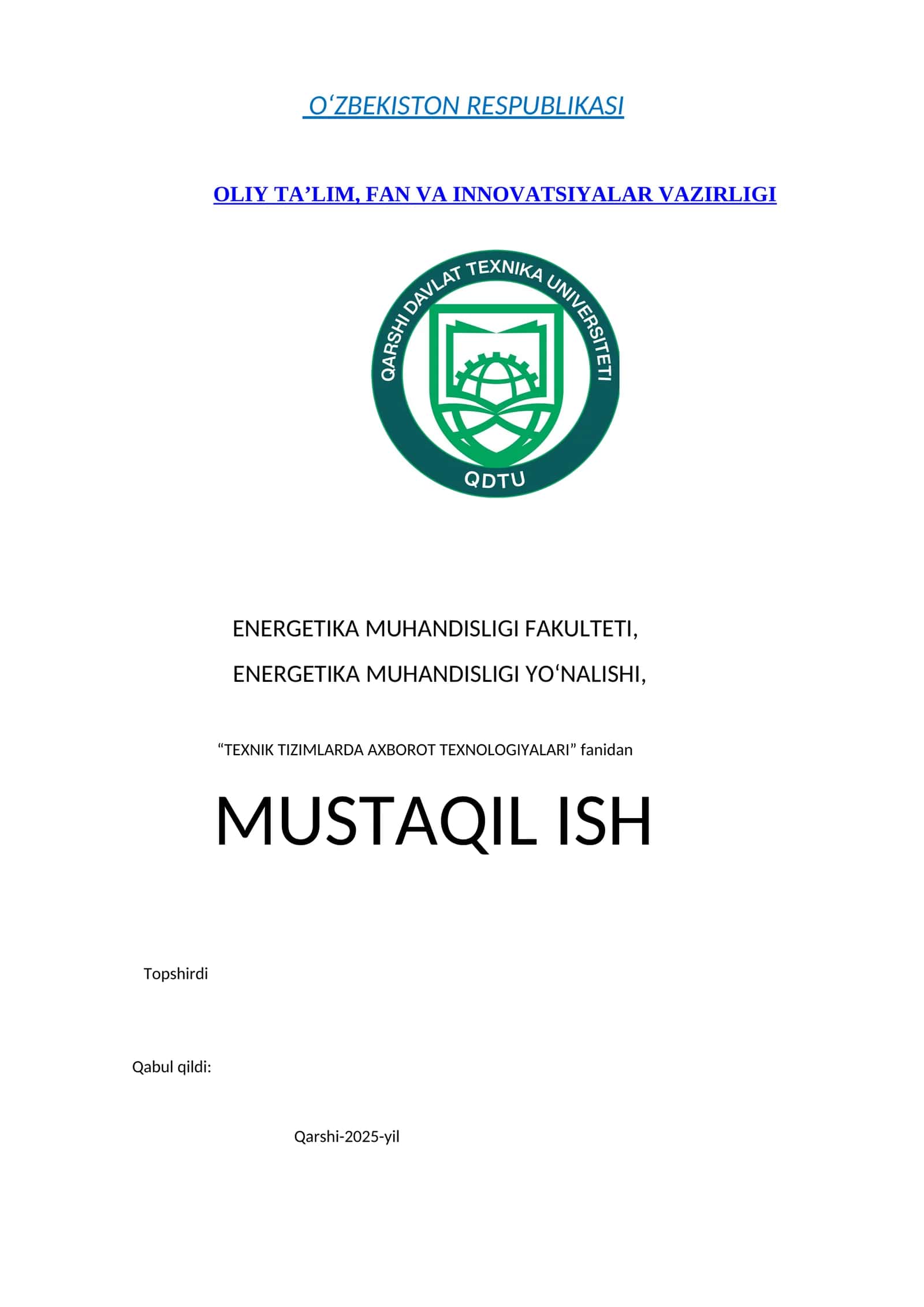 “ Oʻzbekistonda axborot kommunikatsiya sohasini rivojlantirishdagi asosiy yoʻnalishlari va amaldagi qonunlar, Oʻzbekiston respublikasi prezidenti farmonlari va Vazirlar mahkamasi qarorlari”