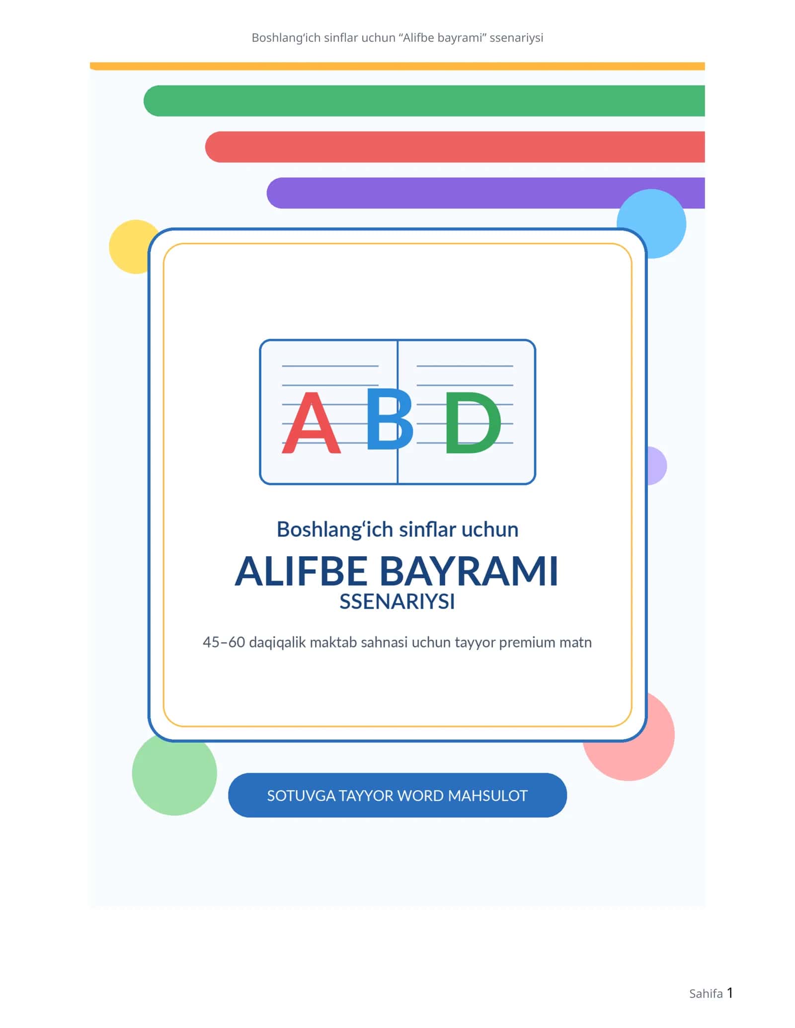 Boshlang‘ich sinflar uchun “Alifbe bayrami” ssenariysi