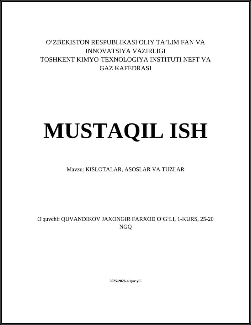 KISLOTALAR, ASOSLAR VA TUZLAR