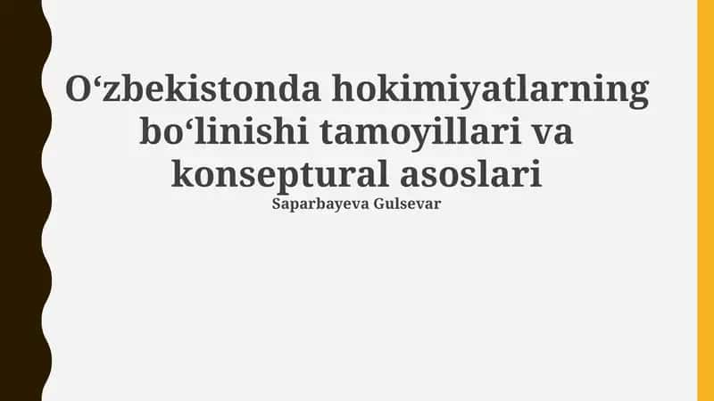 Oʻzbekistonda hokimiyatlarning boʻlinishi tamoyillari va konseptural asoslari