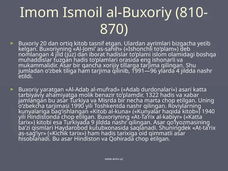 Imom Ismoil al-Buxoriy (810-870)