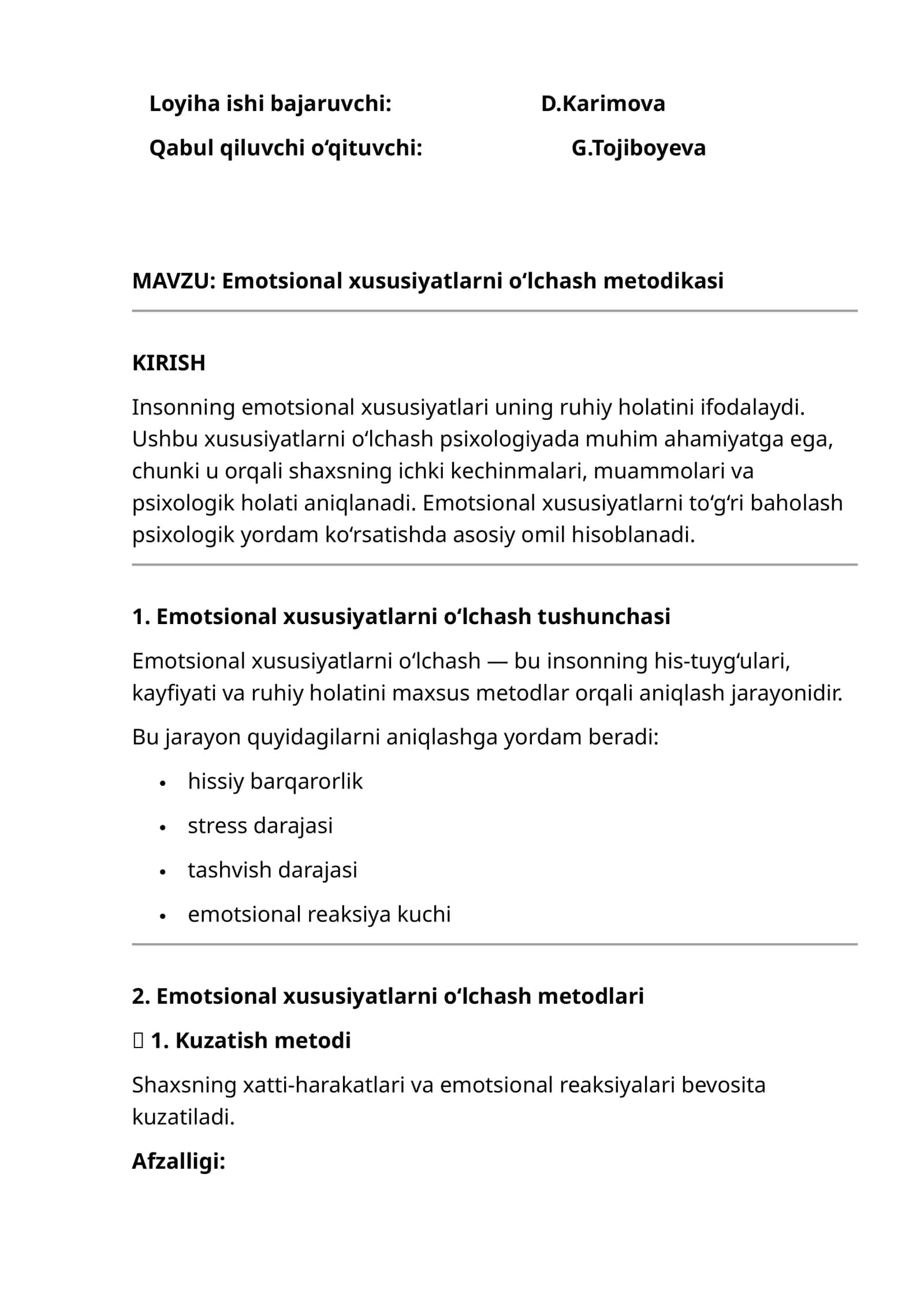 Emotsional xususiyatlarni o‘lchash metodikasi