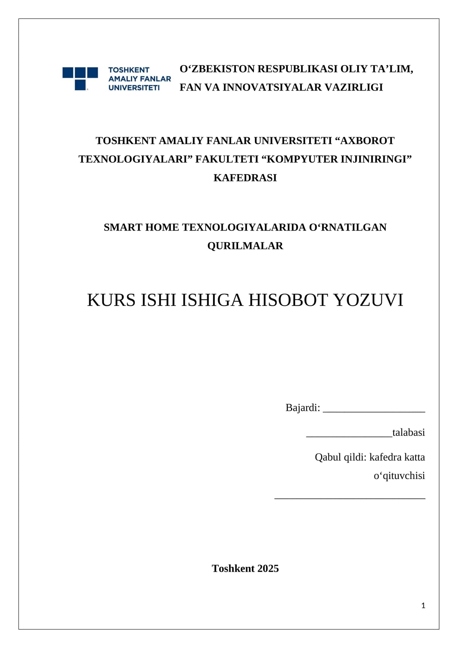 Smart home texnologiyalarida o‘rnatilgan qurilmalar
