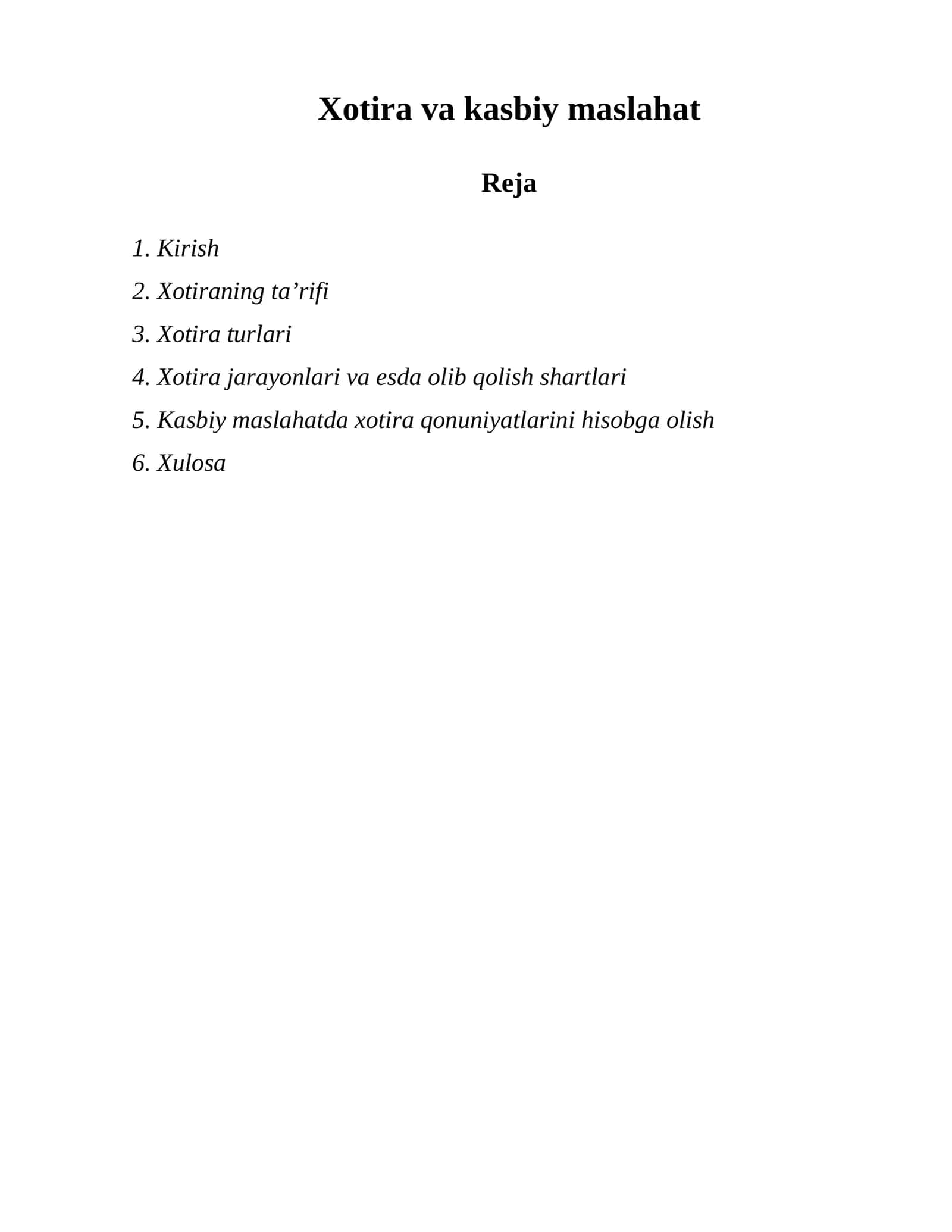 Xotira va kasbiy maslahat