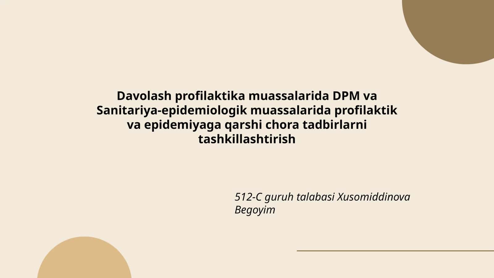 Davolash profilaktika muassalarida DPM va Sanitariya-epidemiologik muassalarida profilaktik va epidemiyaga qarshi chora tadbirlarni tashkillashtirish
