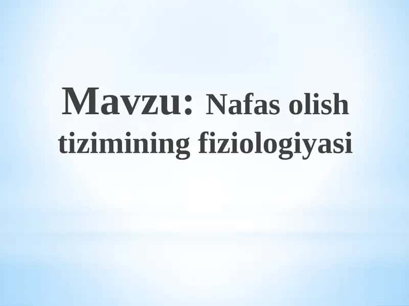 Nafas olish tizimining fiziologiyasi