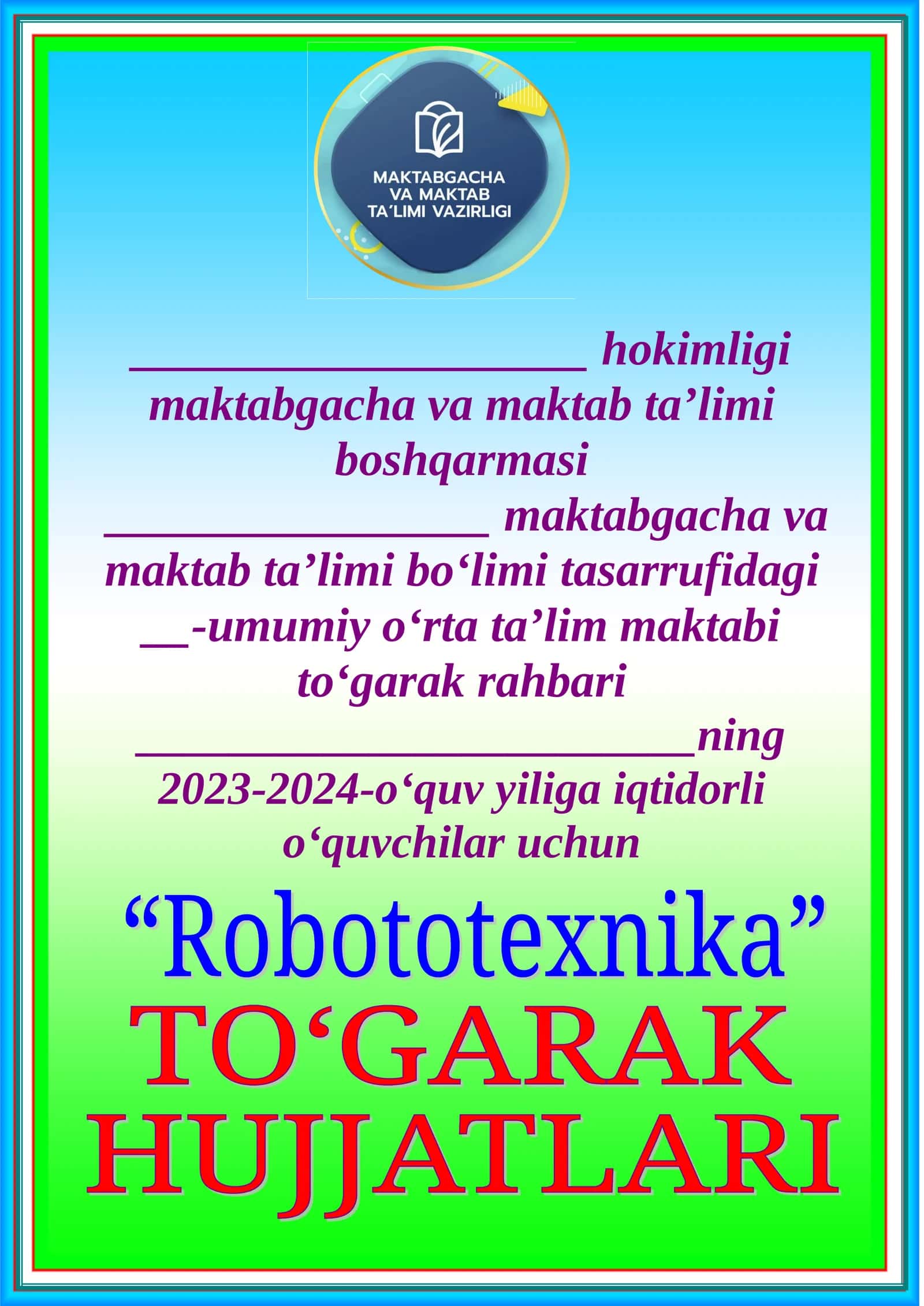To‘garak mashg‘ulotlar o‘tkazilish sanalari