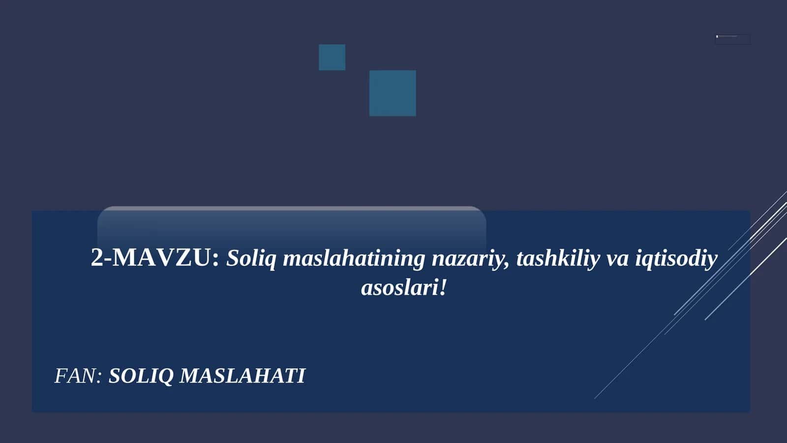 Soliq maslahatining nazariy, tashkiliy va iqtisodiy asoslari