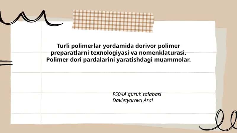 Dorivor Polimer Preparatlarni Texnologiyasi va Nomenklaturasi