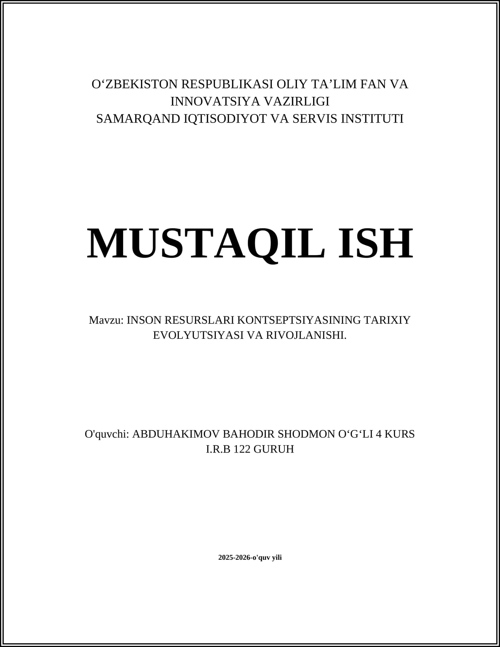 INSON RESURSLARI KONTSEPTSIYASINING TARIXIY EVOLYUTSIYASI VA RIVOJLANISHI