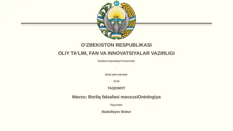 Borliq falsafasi mavzusiOntologiya
