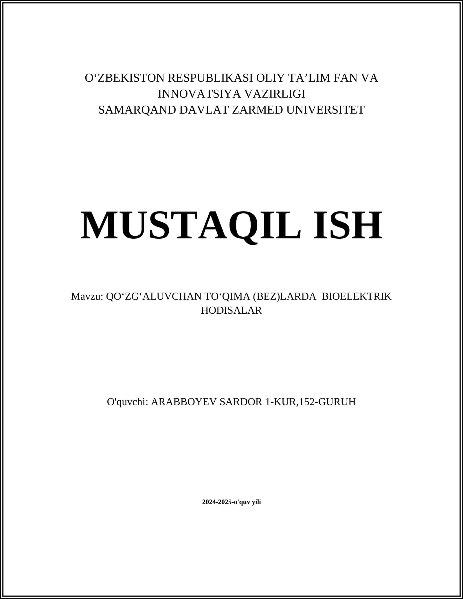 QOʻZGʻALUVCHAN TOʻQIMA (BEZ)LARDA BIOELEKTRIK HODISALAR