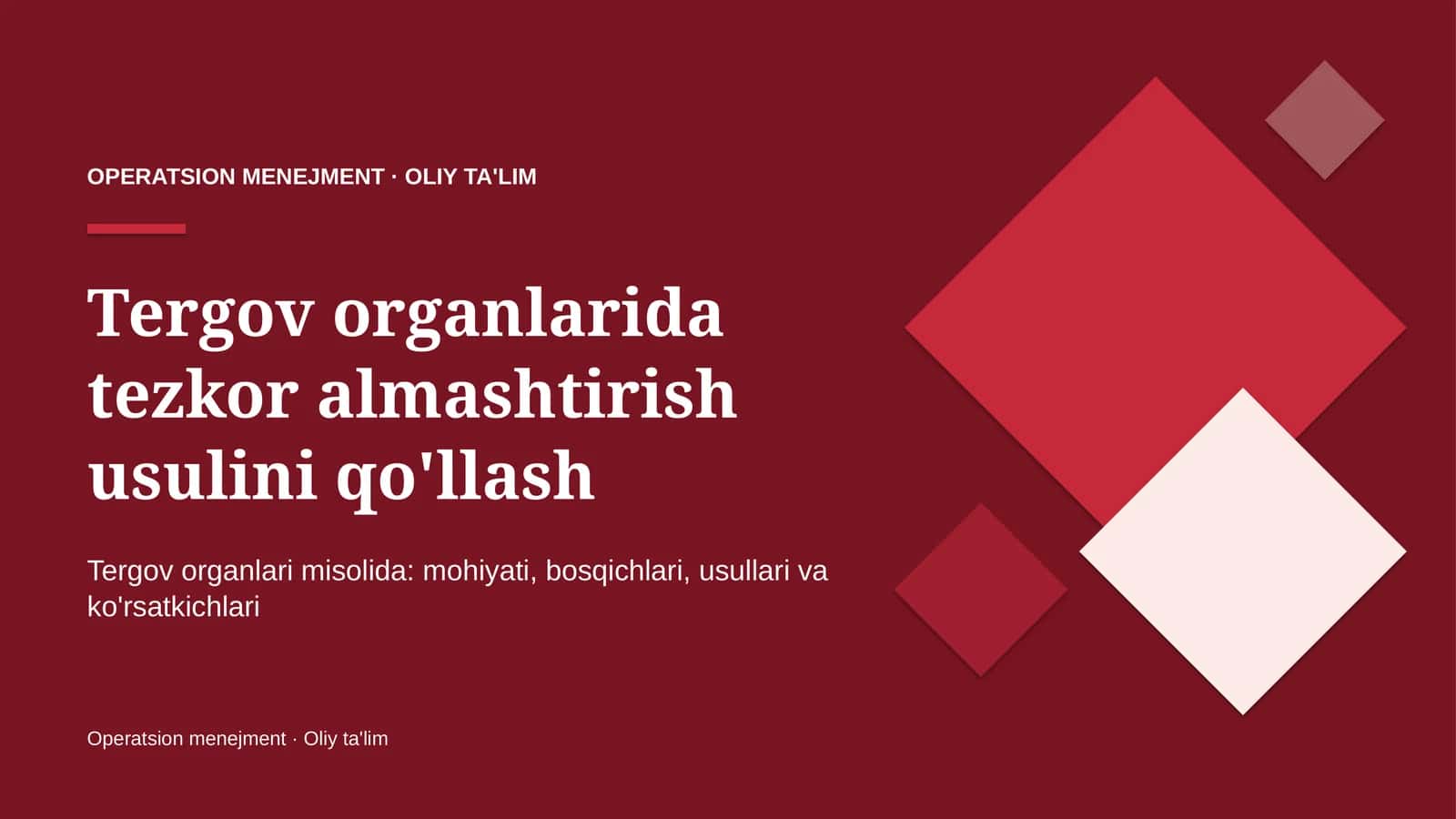Tergov organlarida tezkor almashtirish usulini qo'llash