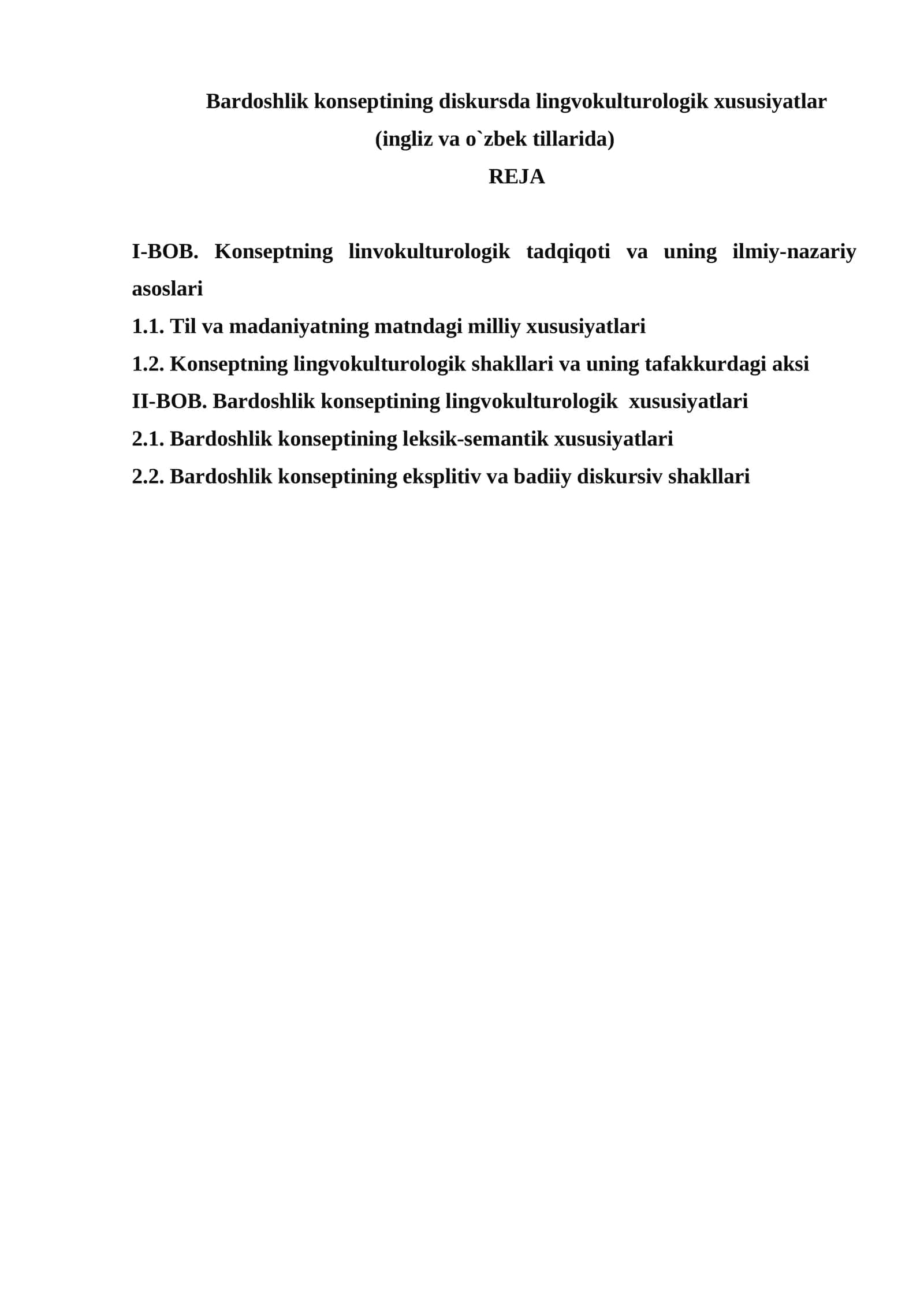 Bardoshlik konseptining diskursda lingvokulturologik xususiyatlar (ingliz va o`zbek tillarida)