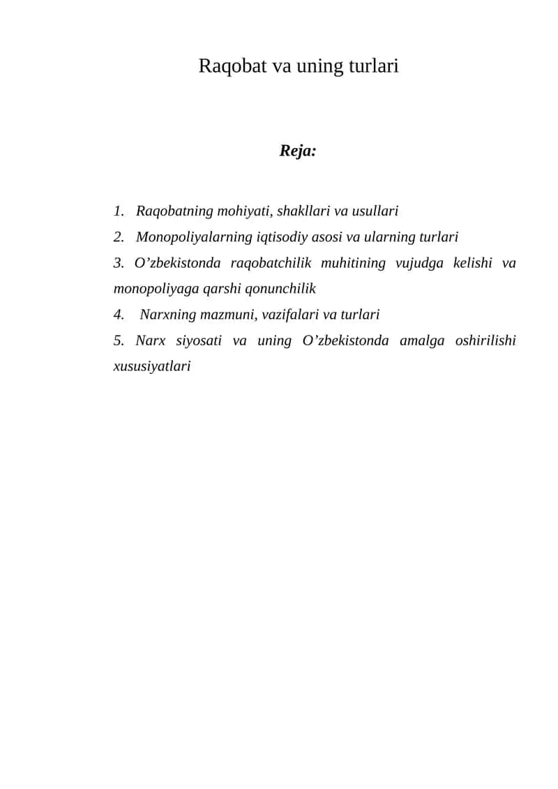 Raqobat va uning turlari