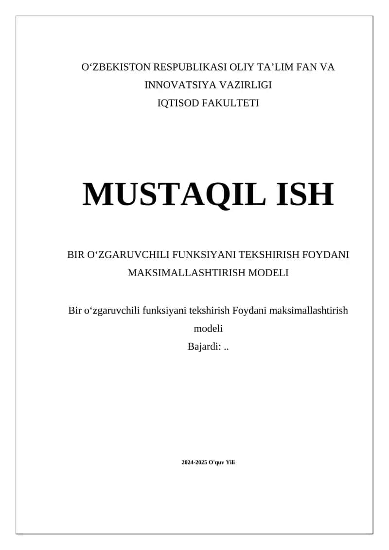 Foyda maksimallashtirish modeli