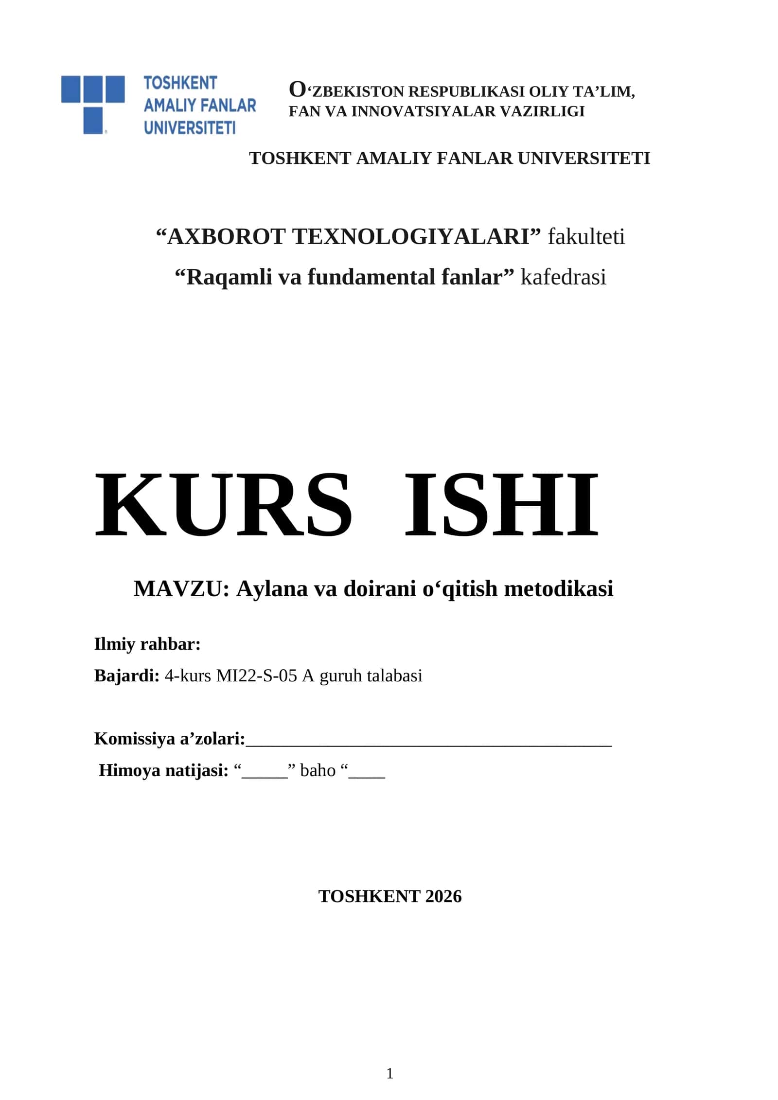Aylana va doirani oʻqitish metodikasi