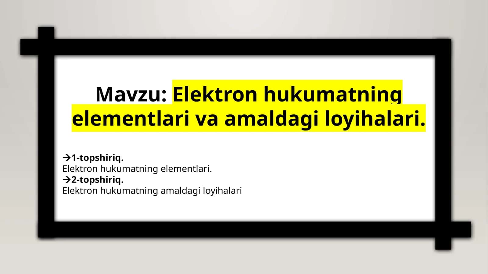 Elektronhukumatning elementlari va amaldagi loyihalari