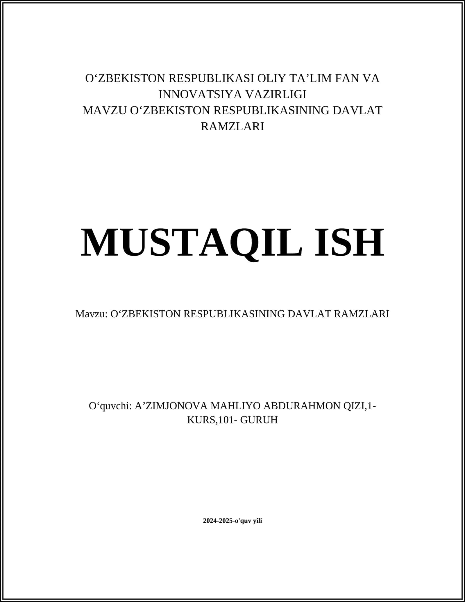 OʻZBEKISTON RESPUBLIKASINING DAVLAT RAMZLARI