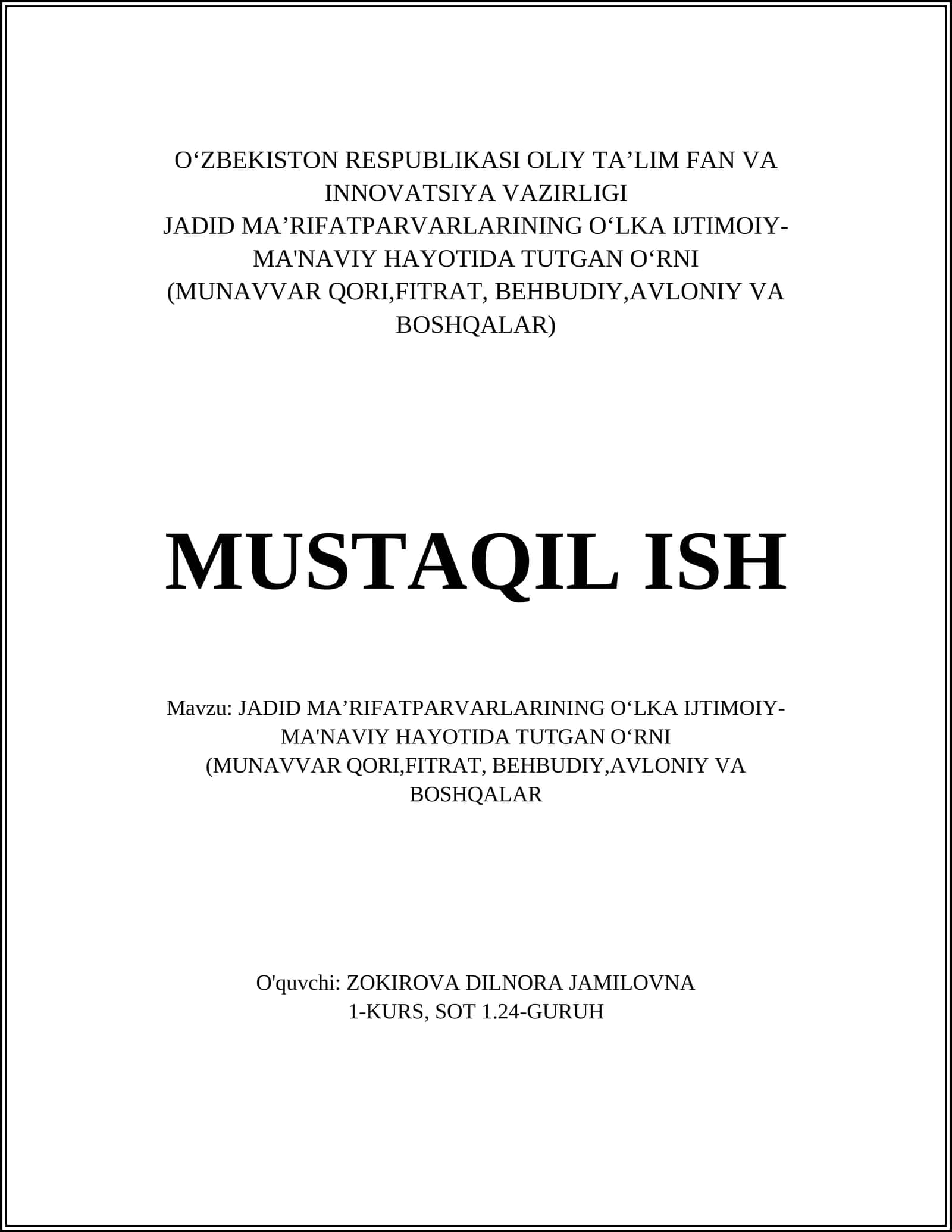 JADID MAʼRIFATPARVARLARINING OʻLKA IJTIMOIY-MA'NAVIY HAYOTIDA TUTGAN OʻRNI