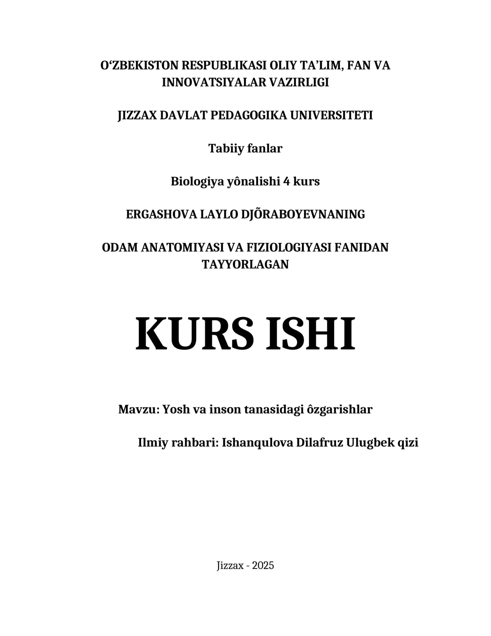 Yosh va inson tanasidagi O'zgarishlar