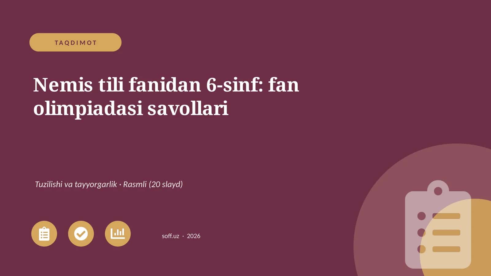 Nemis tili fanidan 6-sinf: fan olimpiadasi savollari