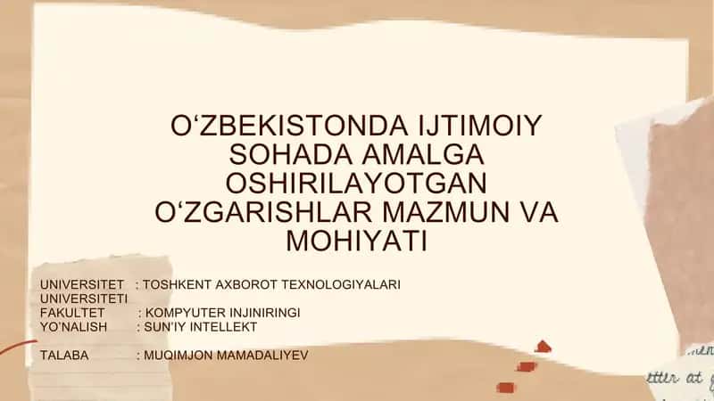 O'zbekistonda davrlar osha ijtimoiy soha bo'yicha qilinayotgan ishlar