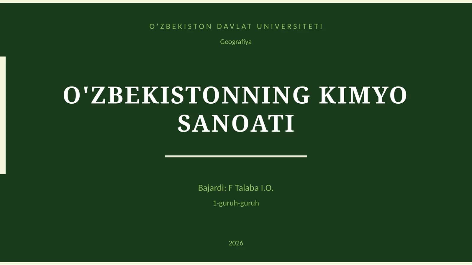 O'ZBEKISTONNING KIMYO SANOATI