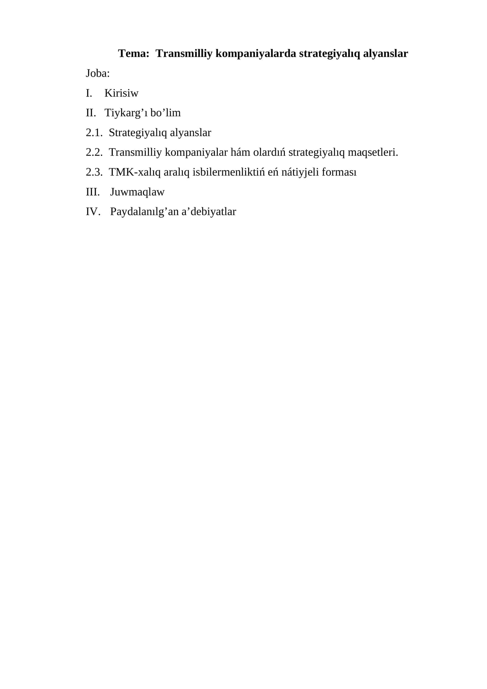 Transmilliy kompaniyalarda strategiyalıq alyanslar