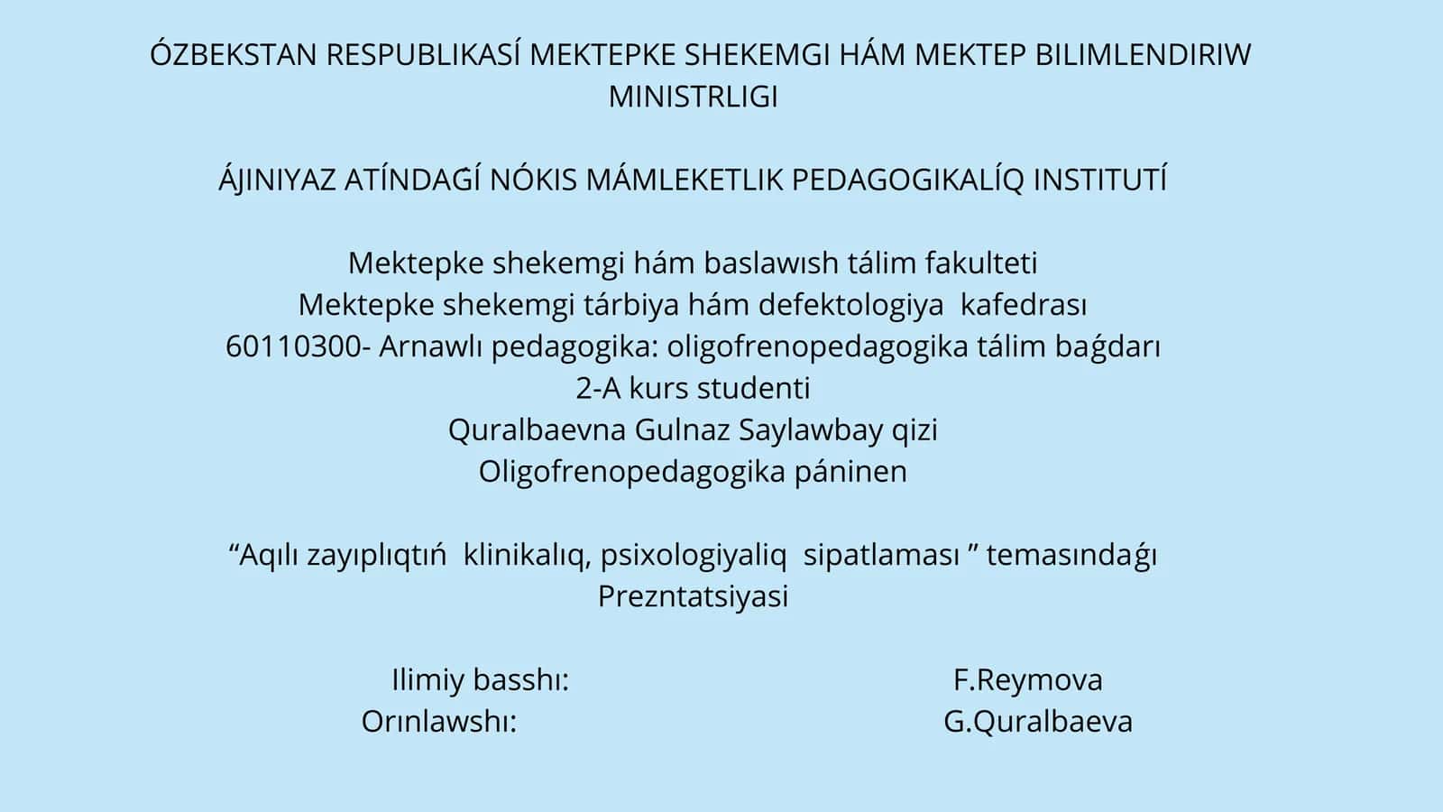 Arnawlı pedagogika: oligofrenopedagogika tálim baǵdarı