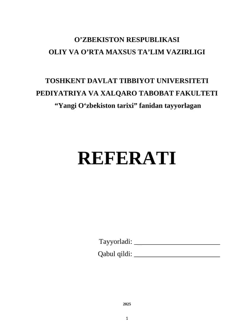 Referati "Yangi O‘zbekiston tarixi"