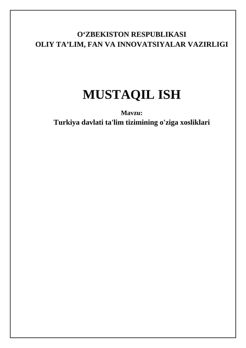 Turkiya ta'lim tizimining o'ziga xosliklari