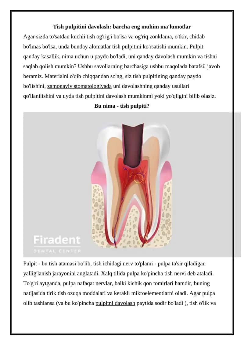 Tish pulpitini davolash