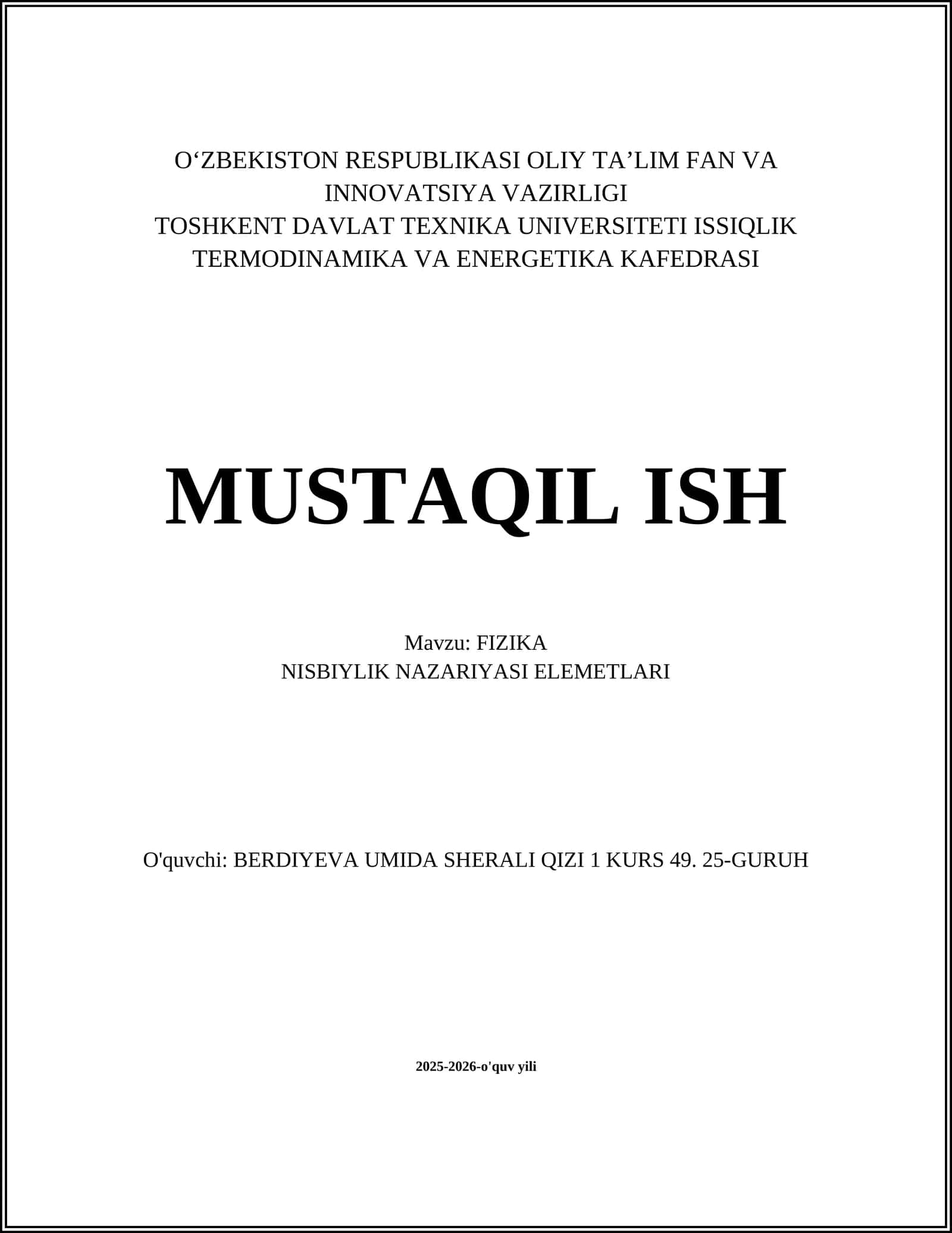 Nisbiylik Nazariyasi Elementlari