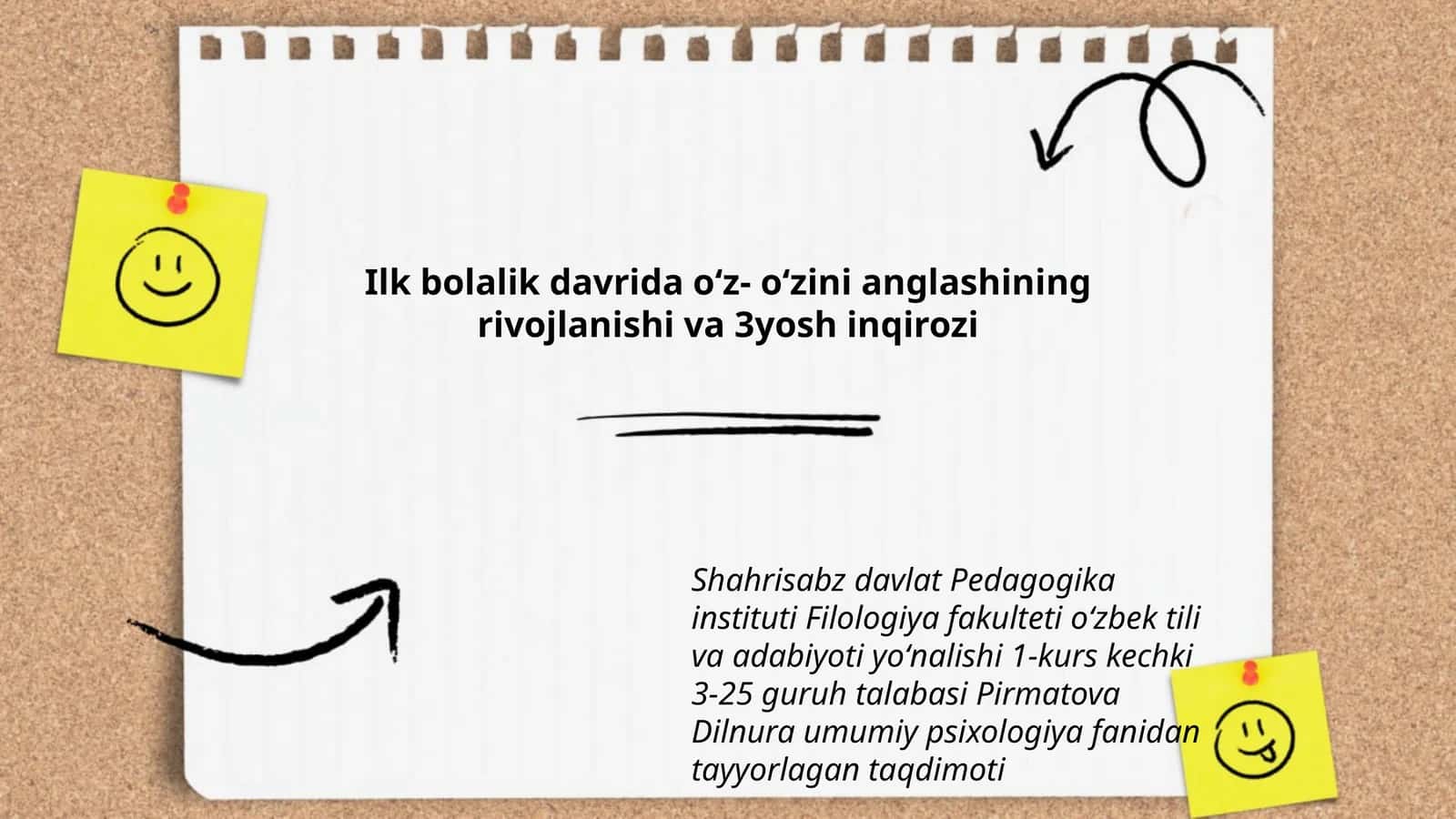 Ilk bolalik davrida oʻz- oʻzini anglashining rivojlanishi va 3yosh inqirozi